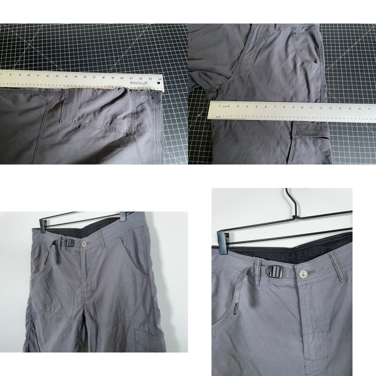Prana VINTAGE prAna Cargo Shorts Men Medium 33x12 Gray Lightweight Nylon Spandex Belted Casual Outdoor Retro Size US 33 - 8 Thumbnail