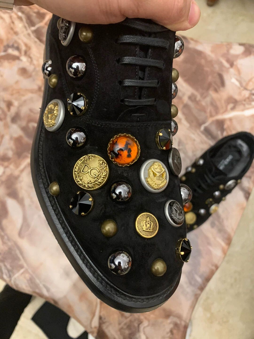 Dolce & Gabbana DG Men's Black Suede Runway Reinforced w/Rivets & Badges US6 Size US 6 / EU 39 - 2 Thumbnail