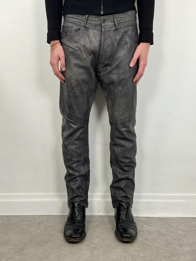 Diesel Diesel Grey Eroded Leather Studded Pants Size US 32 / EU 48 - 1 Thumbnail
