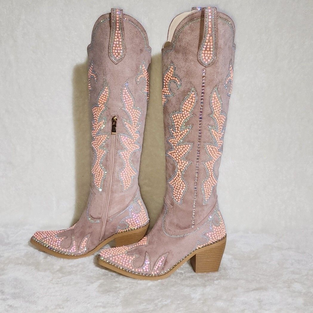 Other Sparks Country Western Cowgirl Knee Boots Dazzleing Iridesce Size US 11 / IT 41 - 7 Thumbnail