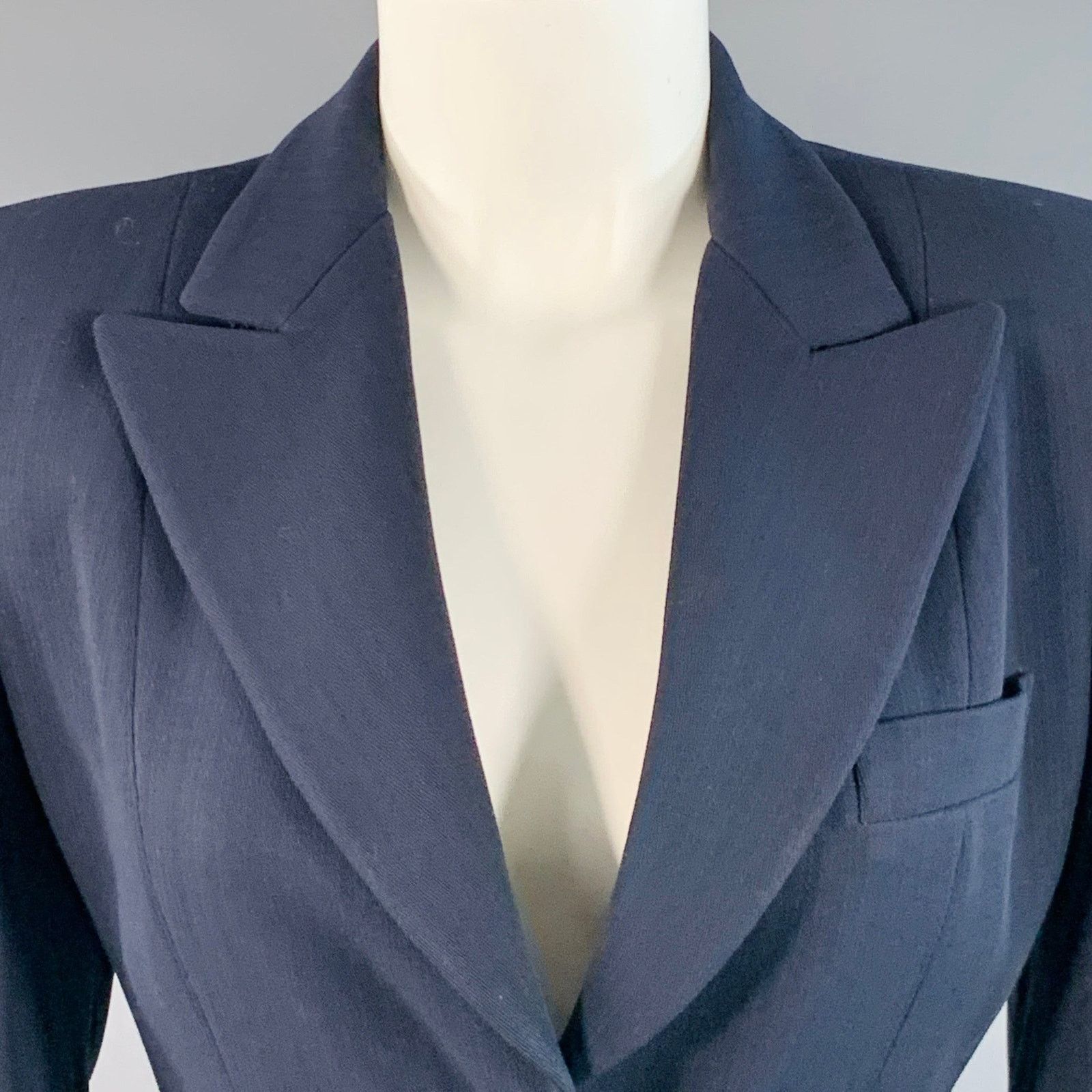 Emporio Armani Size 4 Navy Wool Blend Stripe Single Button Jacket Blazer Size S / US 4 / IT 40 - 2 Thumbnail