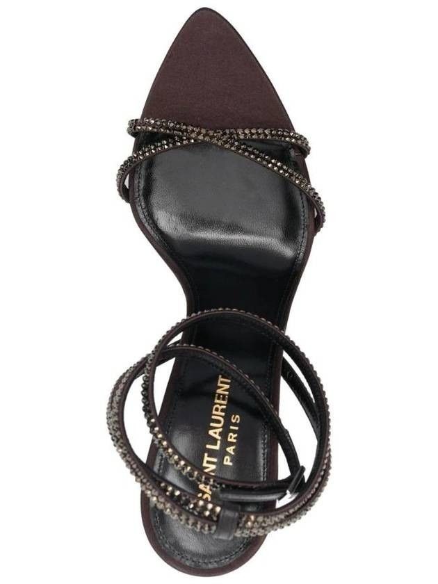 Saint Laurent Paris o1b1hav111224 Ava Sandals Crepe Satin With Rhinestones Brown Size US 11 / IT 41 - 4 Thumbnail