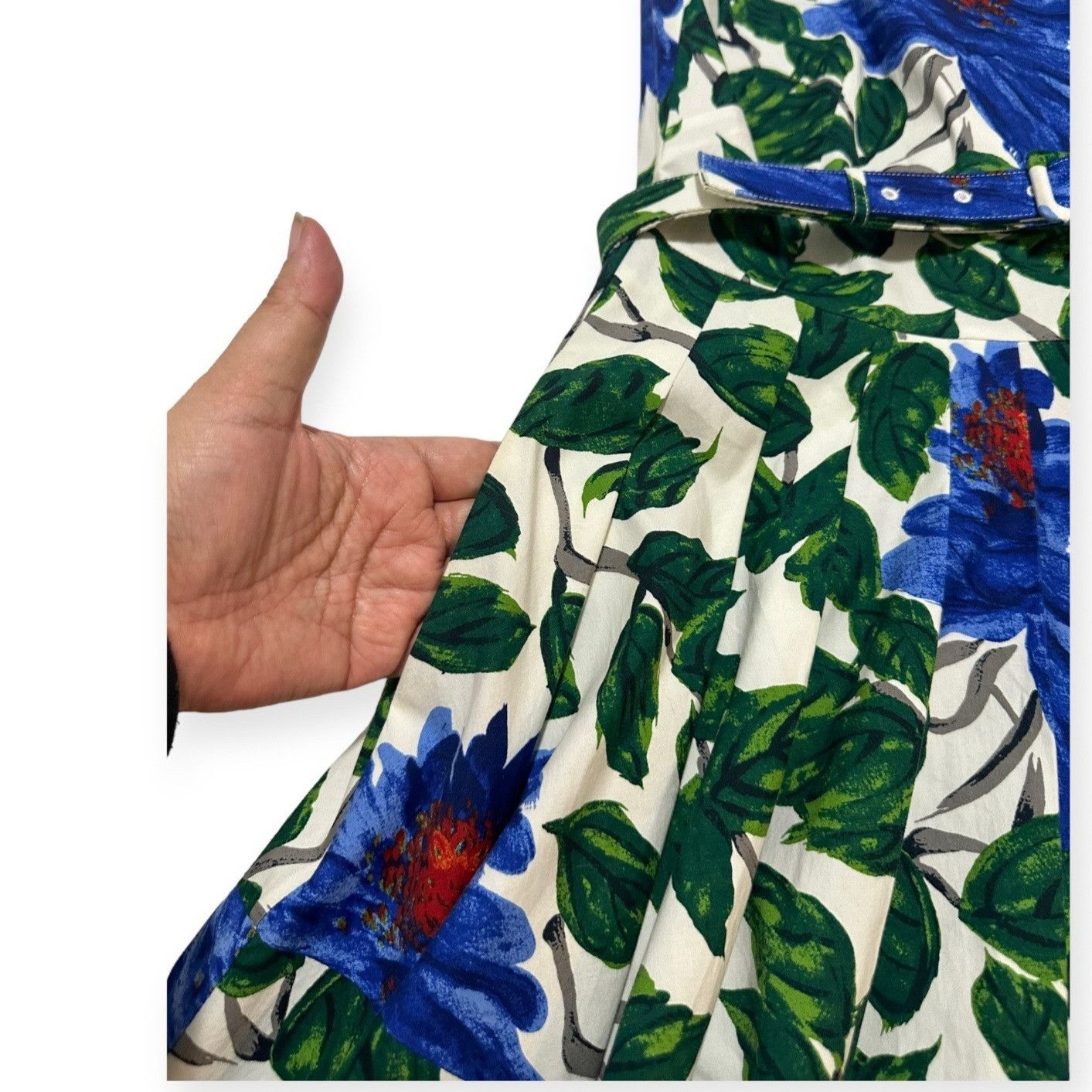 Samantha Sung Samantha Sung Rachel A-Line Dress, Blue, Green floral print, Size S / US 4 / IT 40 - 11 Thumbnail