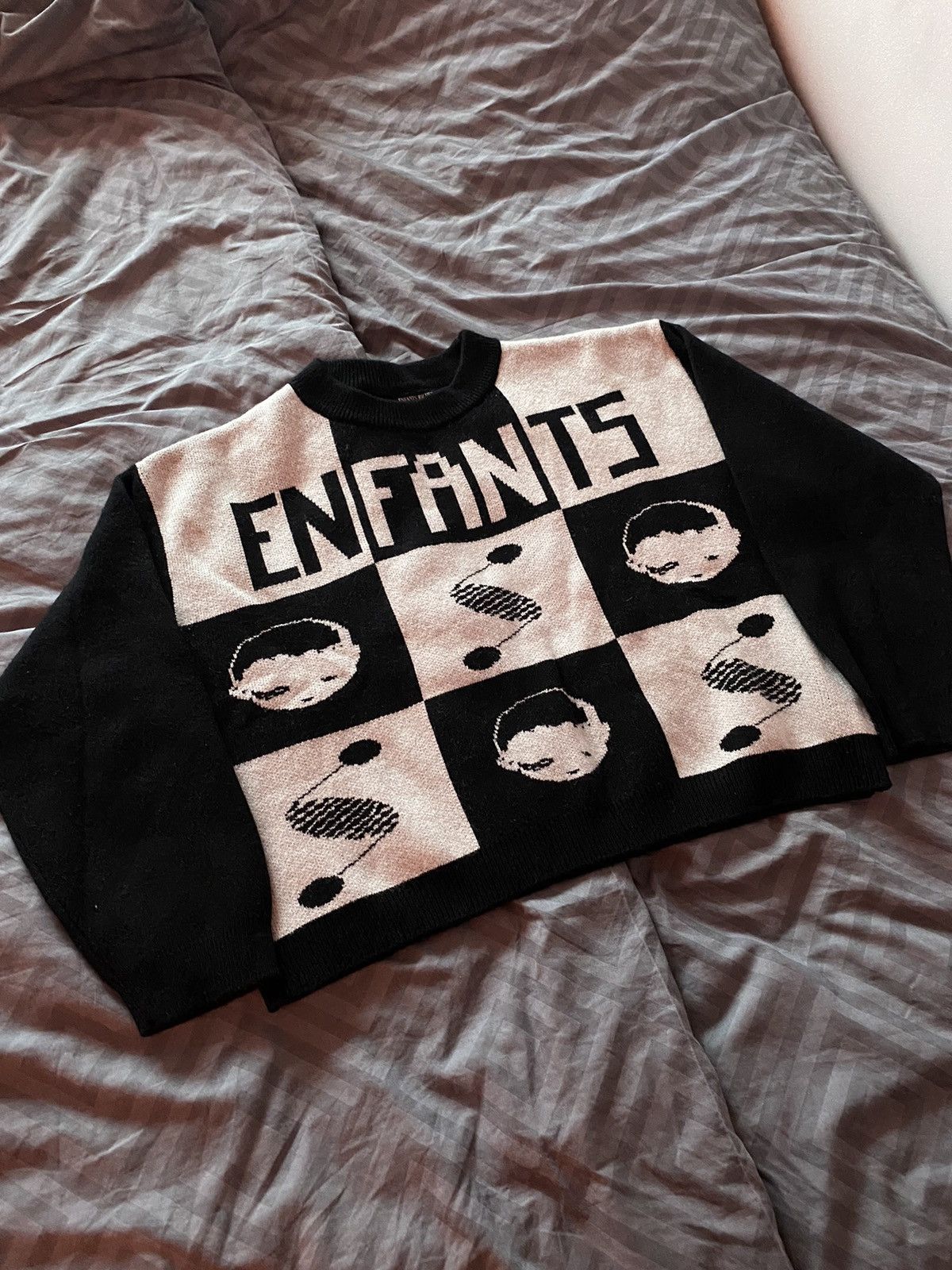 image of Enfants Riches Deprimes Intarsia Knit Logo Cashmere Sweater in Black, Men's (Size XL)