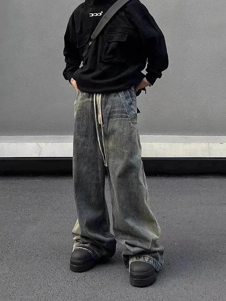 Designer × Japanese Brand Retro wash gradient drawstring work wide leg jeans Size US 33 - 3 Thumbnail