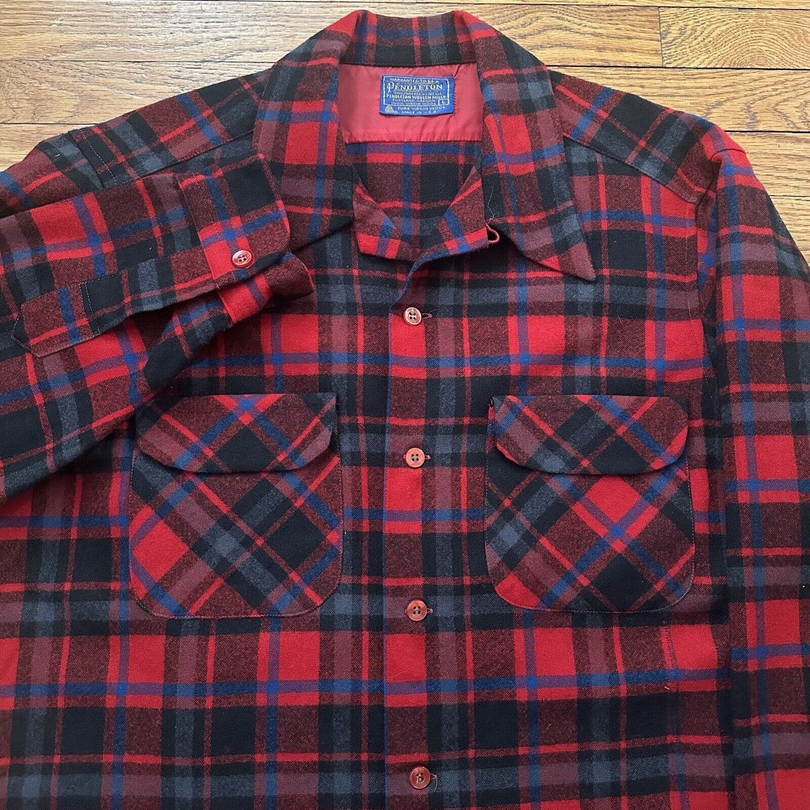 Vintage Pendleton Plaid Wool Board Shirt Large Made In USA