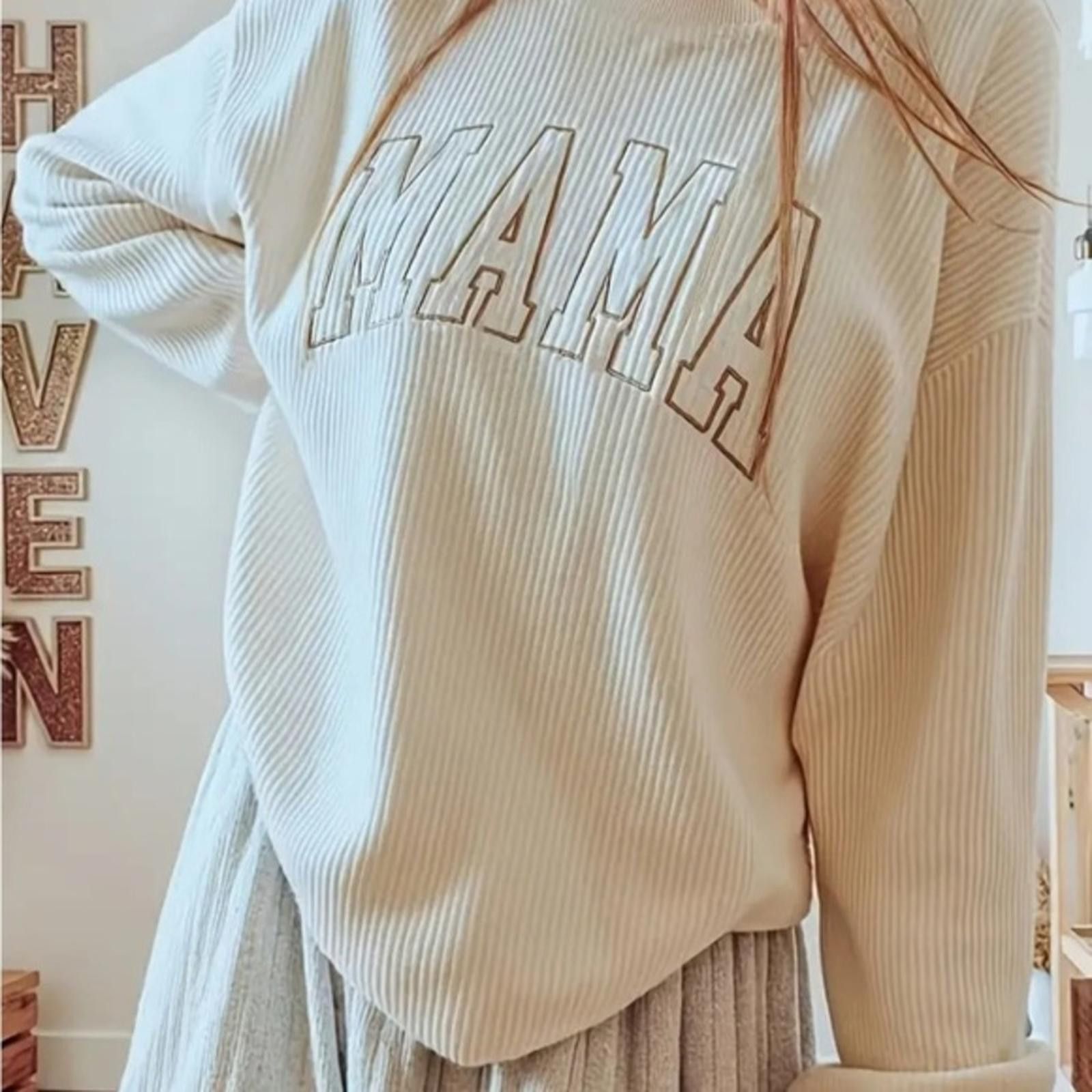 Designer White Ribbed 'MAMA' Sweater Size S / US 4 / IT 40 - 1 Thumbnail