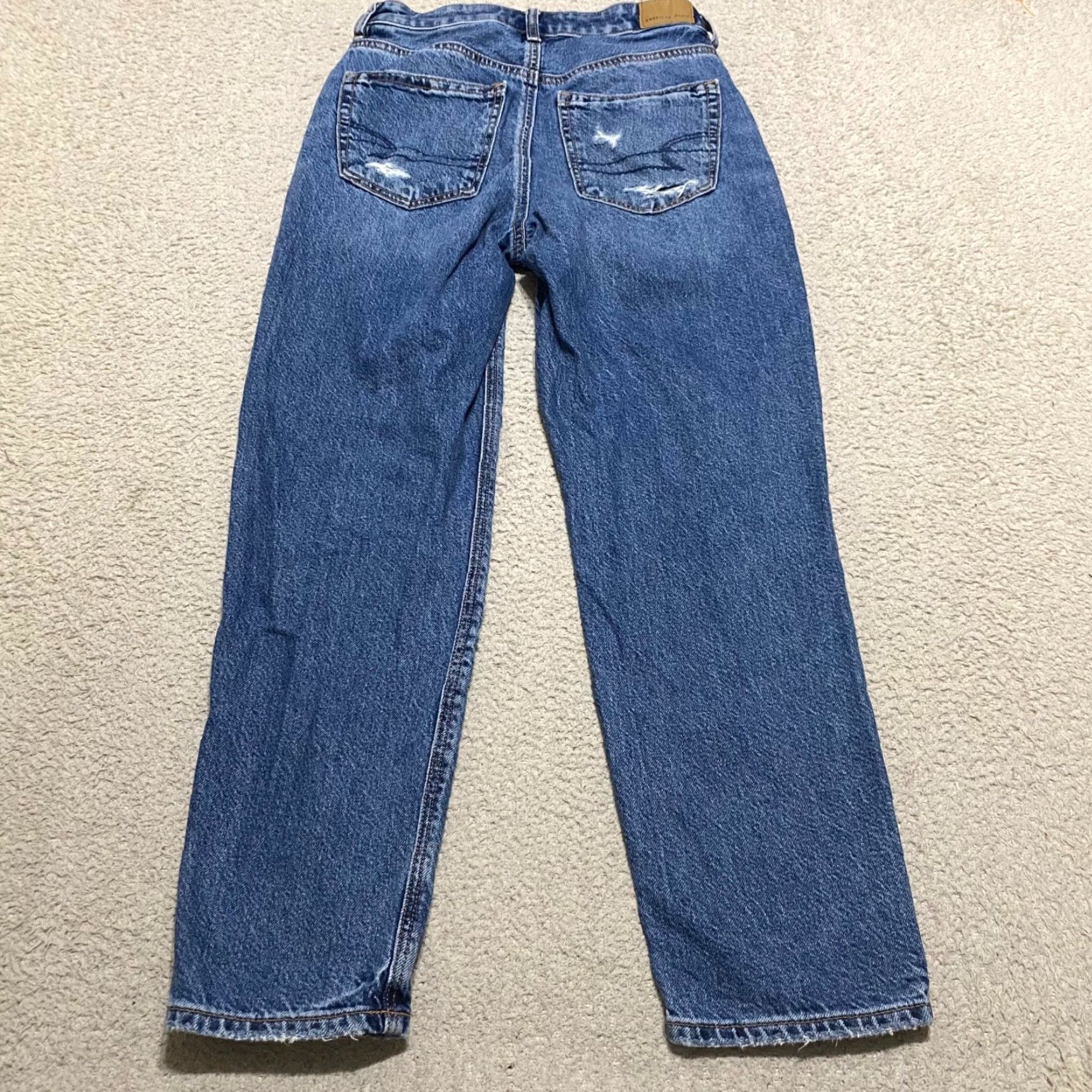 American Eagle Outfitters American Eagle Jeans Womens 0P Blue Denim Mom Straight Distressed High Rise Size 25" / US 0 / IT 36 - 2 Thumbnail