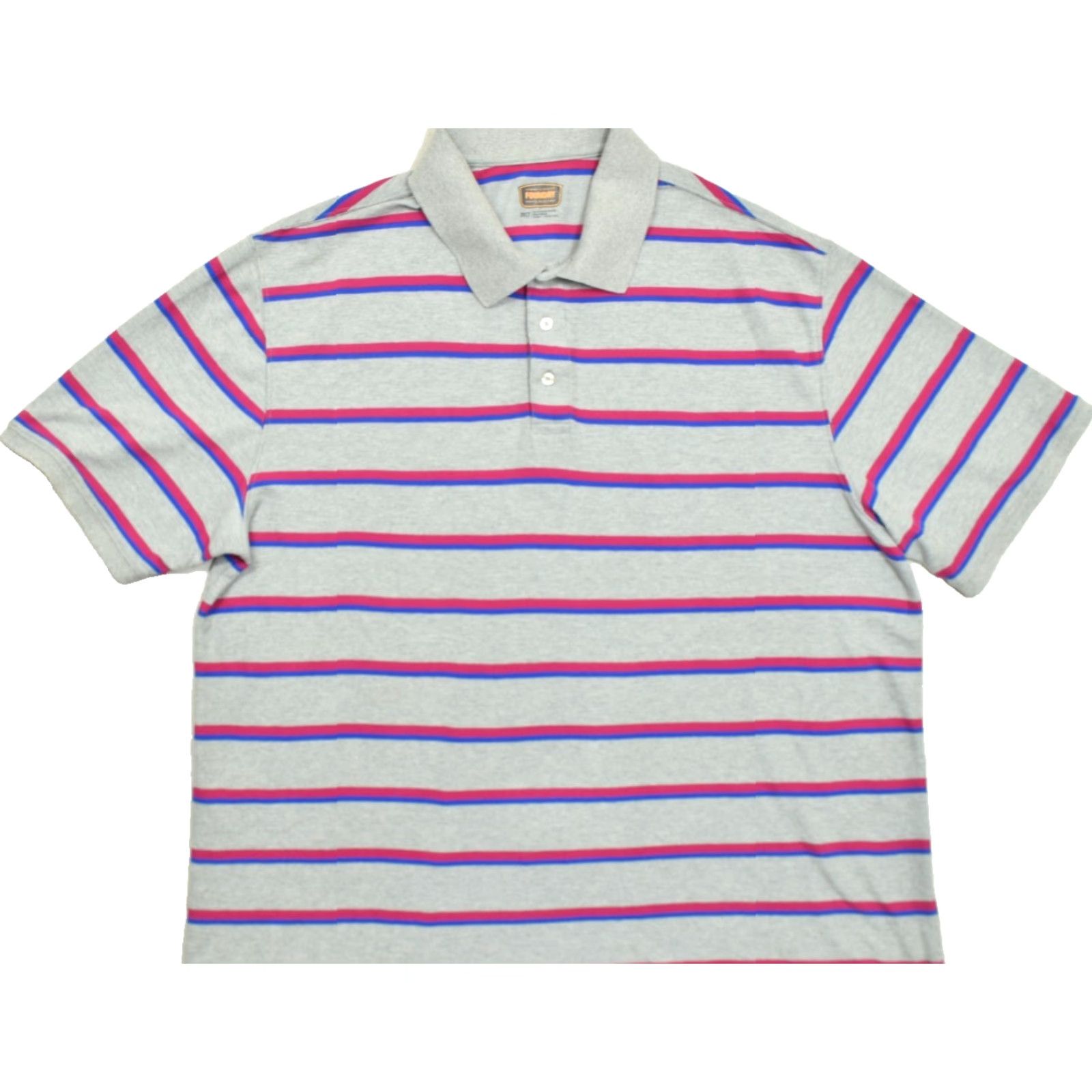Vintage VINTAGE The Foundry Supply Co Men's 3XLT Grey Pink Blue Striped Short Sleeve Polo Shirt Size US XXL / EU 58 / 5 - 2 Thumbnail