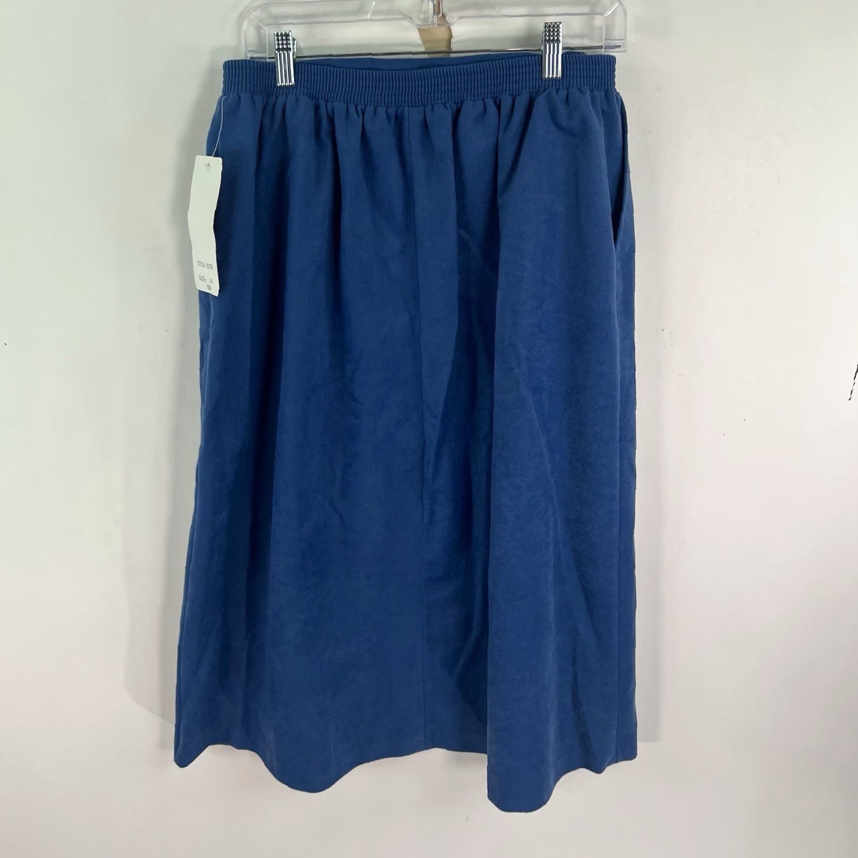 Vintage VINTAGE Pykettes Skirt Womens 14 Blue Elastic Waist Knee Length Pleated 80s Retro NWT Size 36" / US 14 / IT 50 - 6 Thumbnail