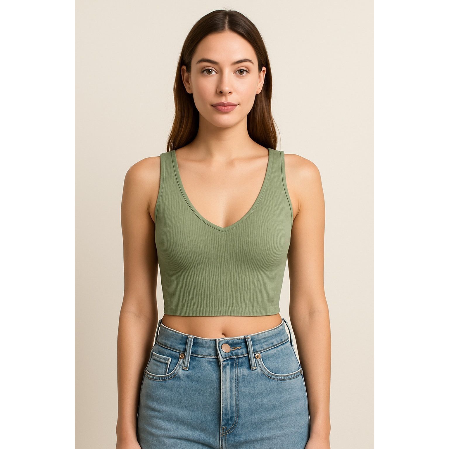 Other Nikibiki Sage Green Ribbed Crop Tank Top Small Minimalist Size S / US 4 / IT 40 - 1 Thumbnail