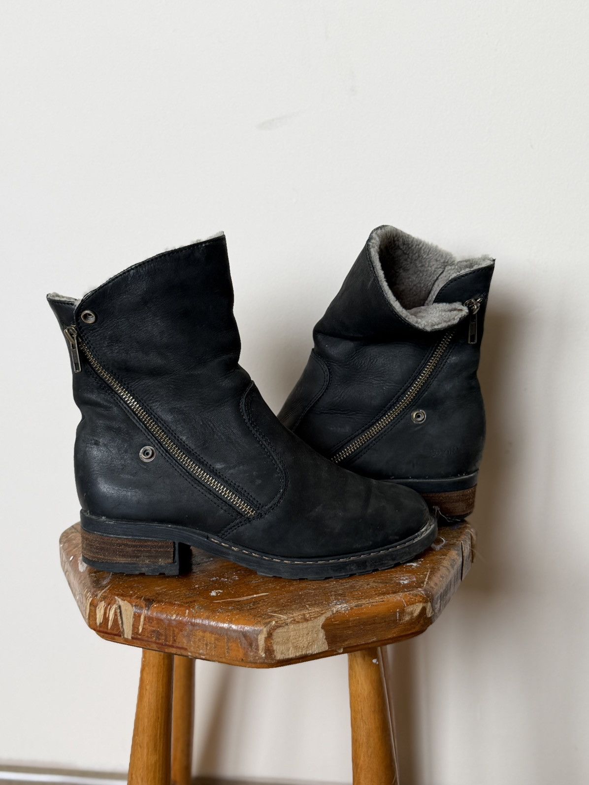 Ash black studded leather biker boots rock punk Y2K