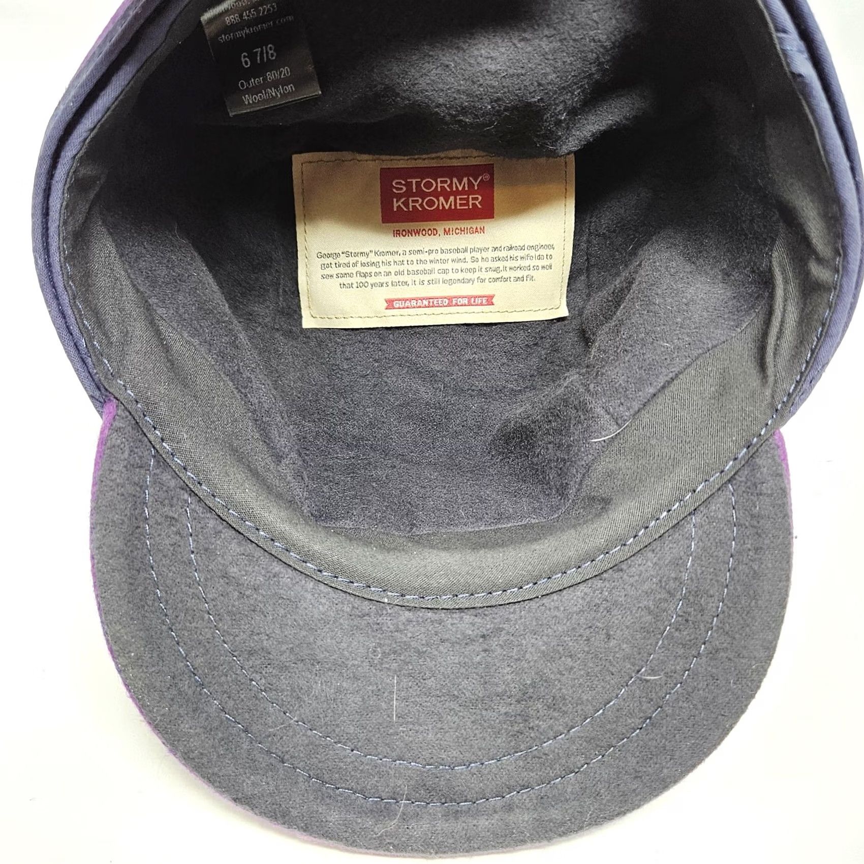 Vintage Stormy Kromer Hat Cap Fitted Womens 6 7/8 Purple Plaid Wool Lined USA Winter Cap Size ONE SIZE - 6 Thumbnail