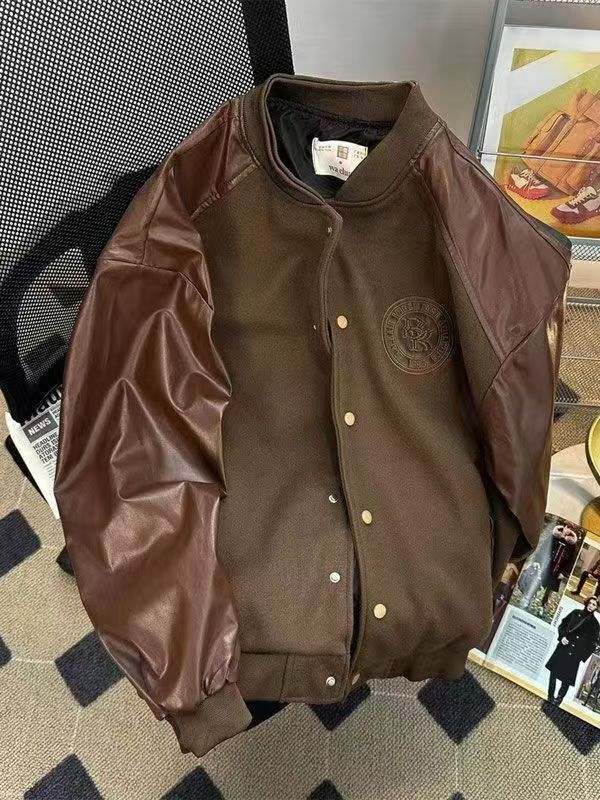 Vintage Vintage American Brown Leather Sleeve Baseball Jacket Size US M / EU 48-50 / 2 - 2 Thumbnail
