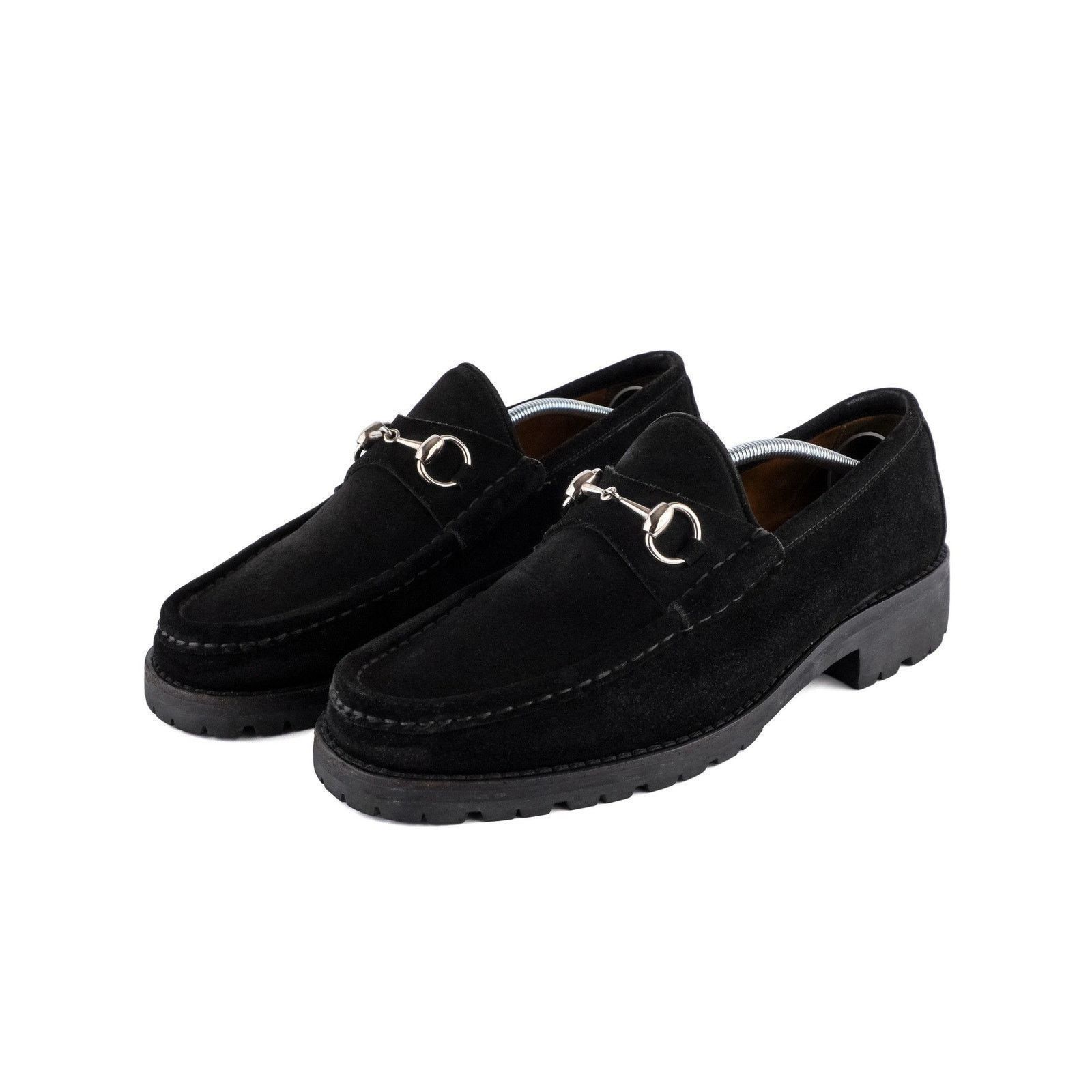 Gucci Horsebit Gold Logo Black Suede Leather Loafer Shoes, Men's (Size 9.5)