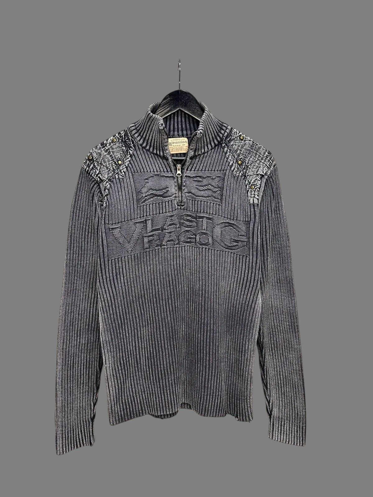 KMRii Distressed GOA Ribbed Gray Zip Sweater Military Y2K Style Size US XL / EU 56 / 4 - 2 Thumbnail