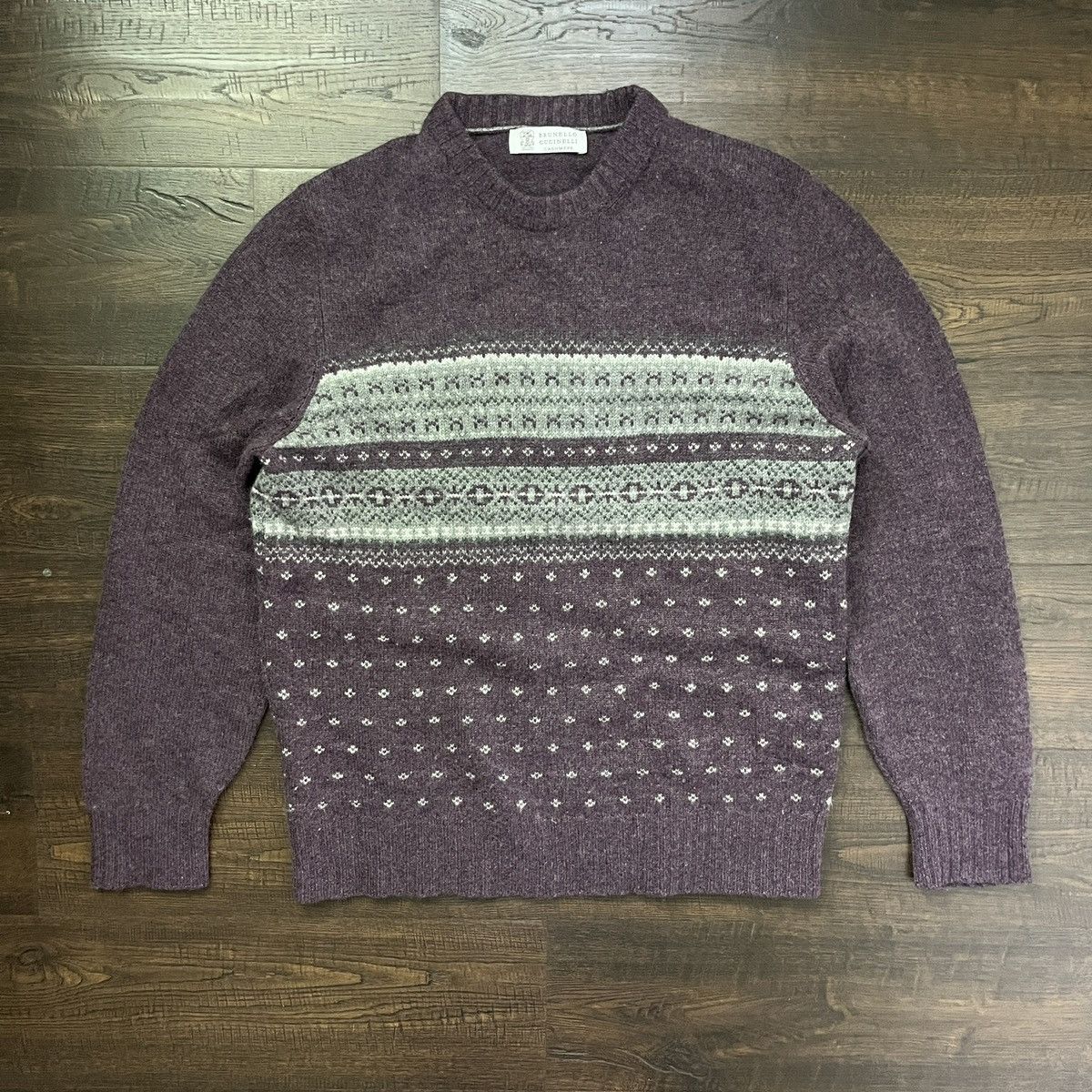 image of Brunello Cucinelli Cashmere Fair Isle Sweater in Purple, Men's (Size Small)