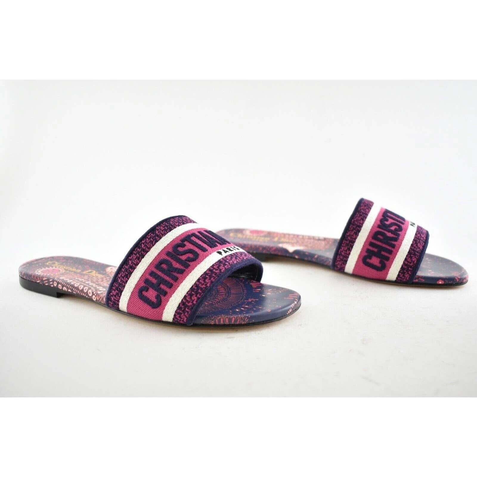Dior Dway Animals Pink Blue White Logo Slide Mule Flat Sandal 36 Size US 6 / IT 36 - 4 Thumbnail
