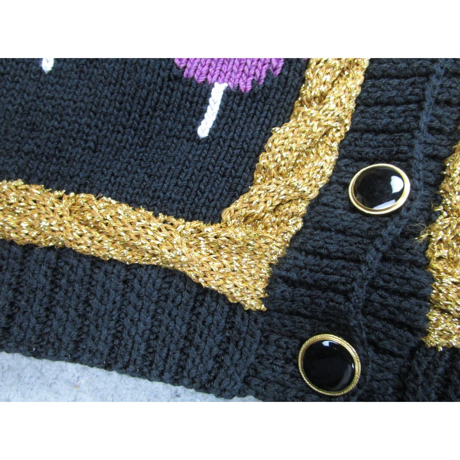 Vintage VINTAGE Lizi Ruch Sweater Cardigan Womens XL Black Floral Puff Sleeve 90s Vintage Tie? Size XL / US 12-14 / IT 48-50 - 7 Thumbnail