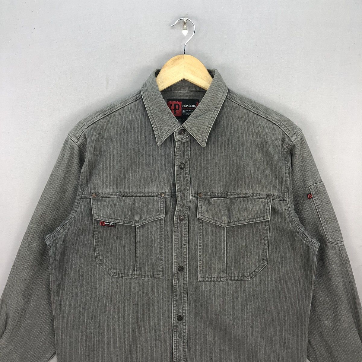 Japanese Brand Vintage 00’s Hop-Scot Faded Denim Work Shirt Size US M / EU 48-50 / 2 - 4 Thumbnail