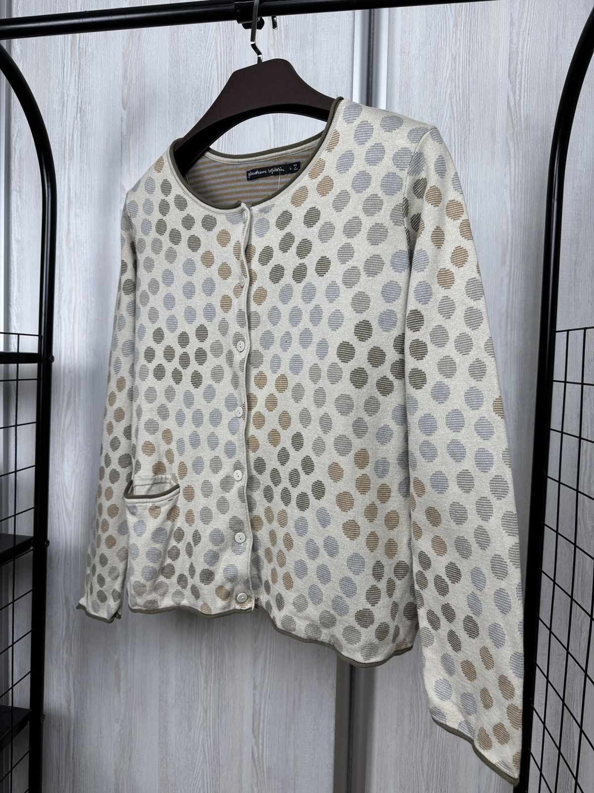 Gudrun Sjoden Gudrun Sjoden Beige Quirky Polka-Dot cotton Cardigan Sweater Size L / US 10 / IT 46 - 6 Thumbnail