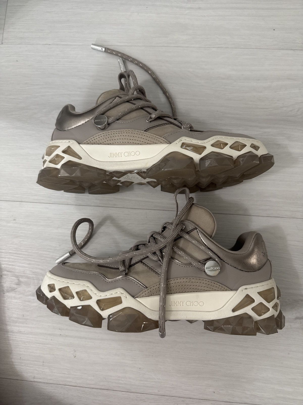 Jimmy Choo Jimmy Choo Diamond X II/F | Taupe Leather Trainers size 37 Size US 7 / IT 37 - 3 Thumbnail