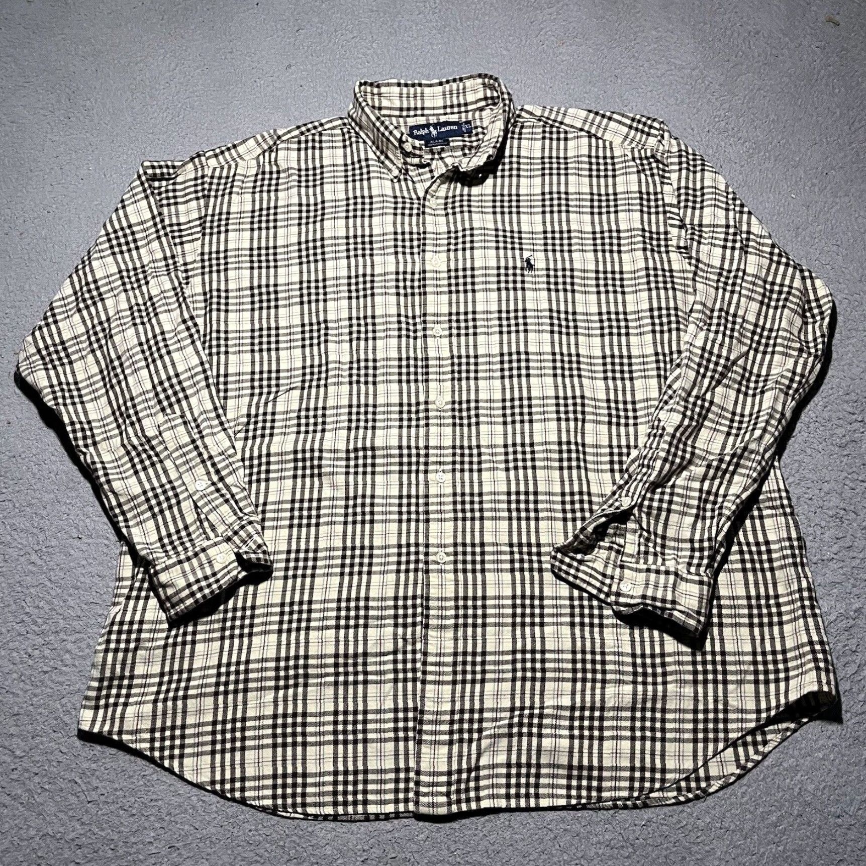 Ralph Lauren BLAIRE Check Pattern Long Sleeve Button Down Corduroy Shirt Men's M cotton navy blue type Vintage Second Hand main image 0