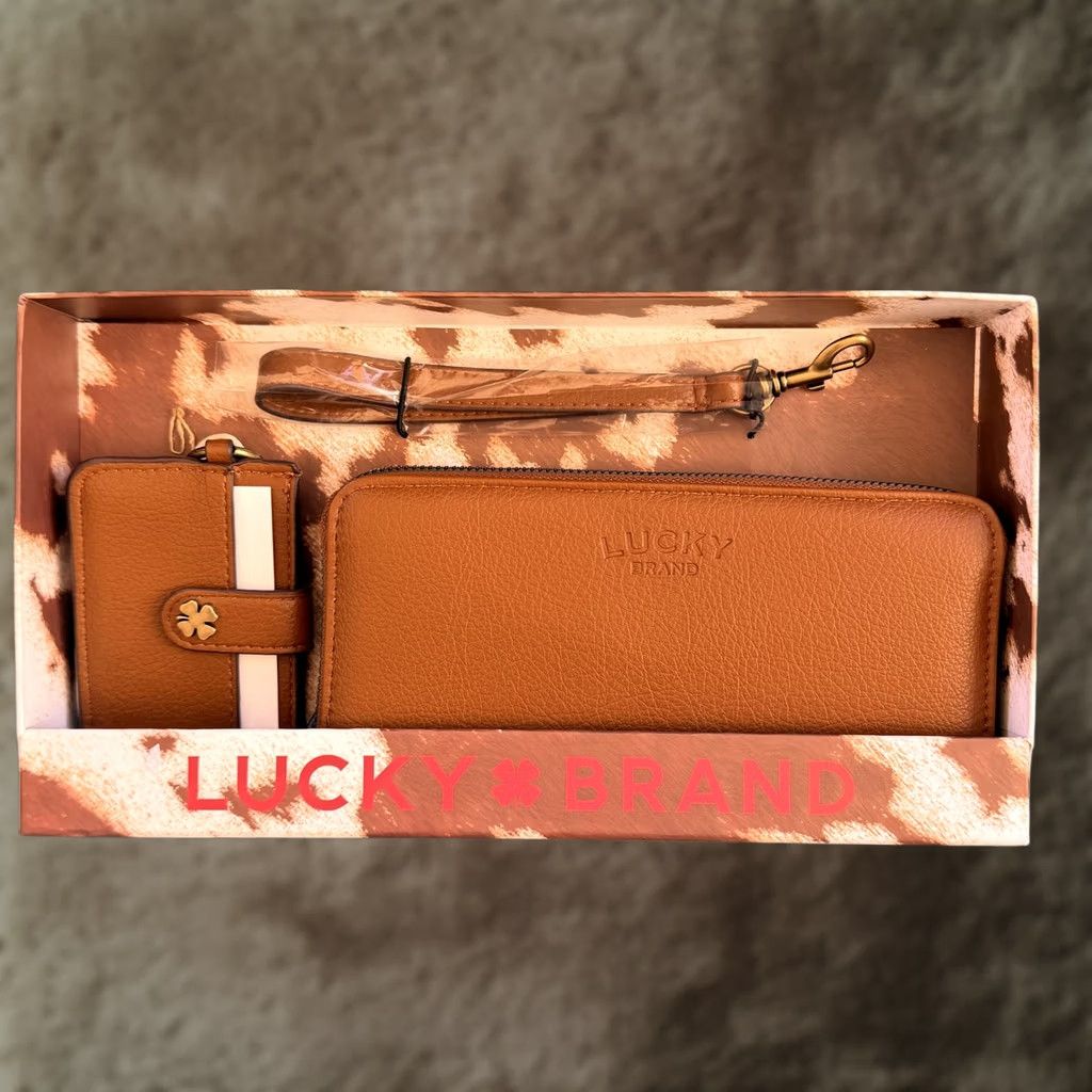 Lucky Brand Lucky Brand Wristlet Wallet Set Womens One Size Brown Leather Card Case Clover Size ONE SIZE - 1 Thumbnail