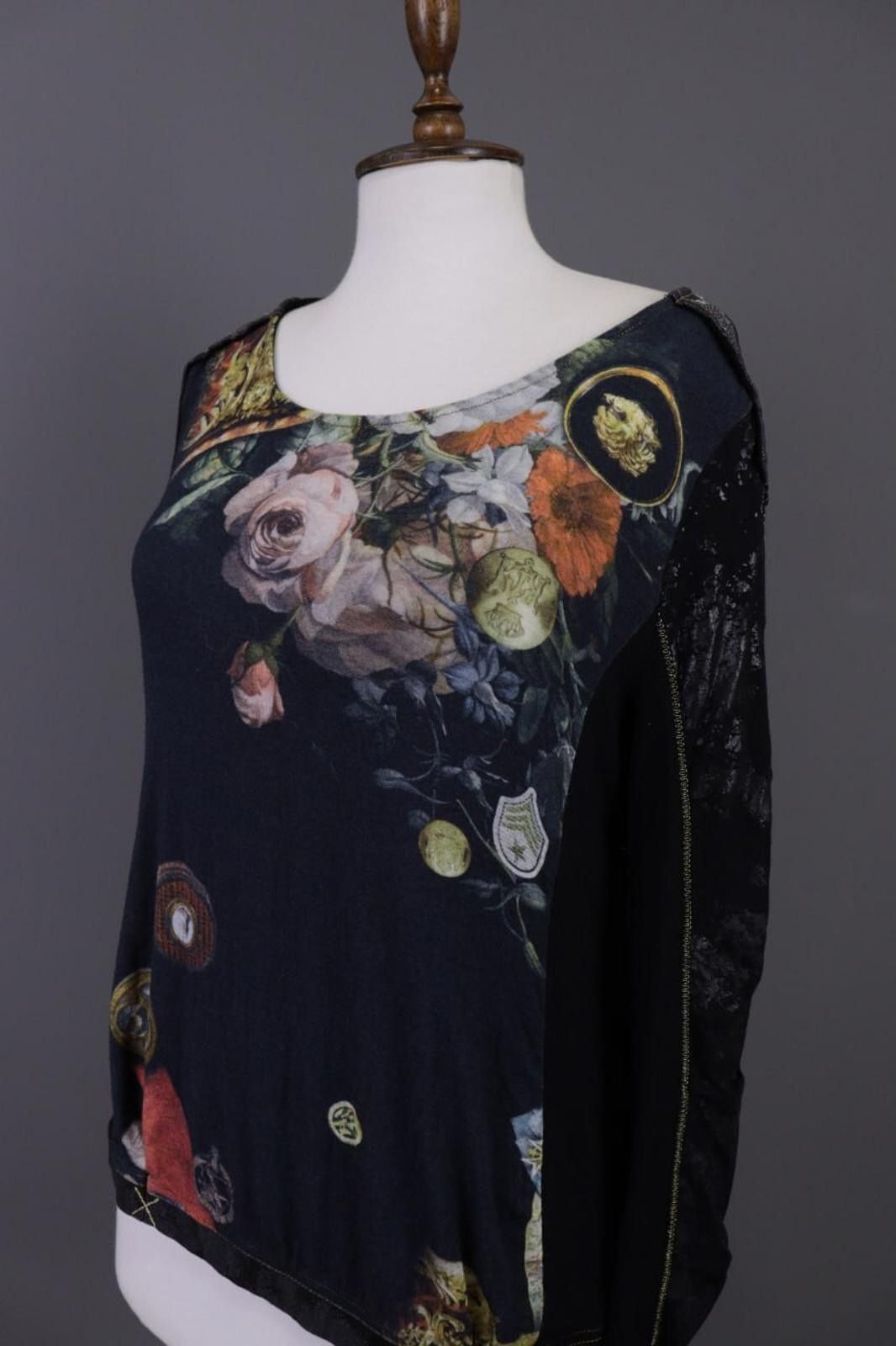 Designer Elisa Cavaletti Black Floral Relaxed Blouse Shirt Size L Size L / US 10 / IT 46 - 8 Thumbnail