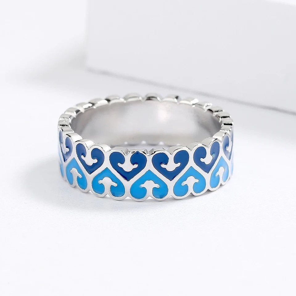 Jewelry × Vintage Creative New Blue Drip Glue Love Ring Size ONE SIZE - 3 Thumbnail