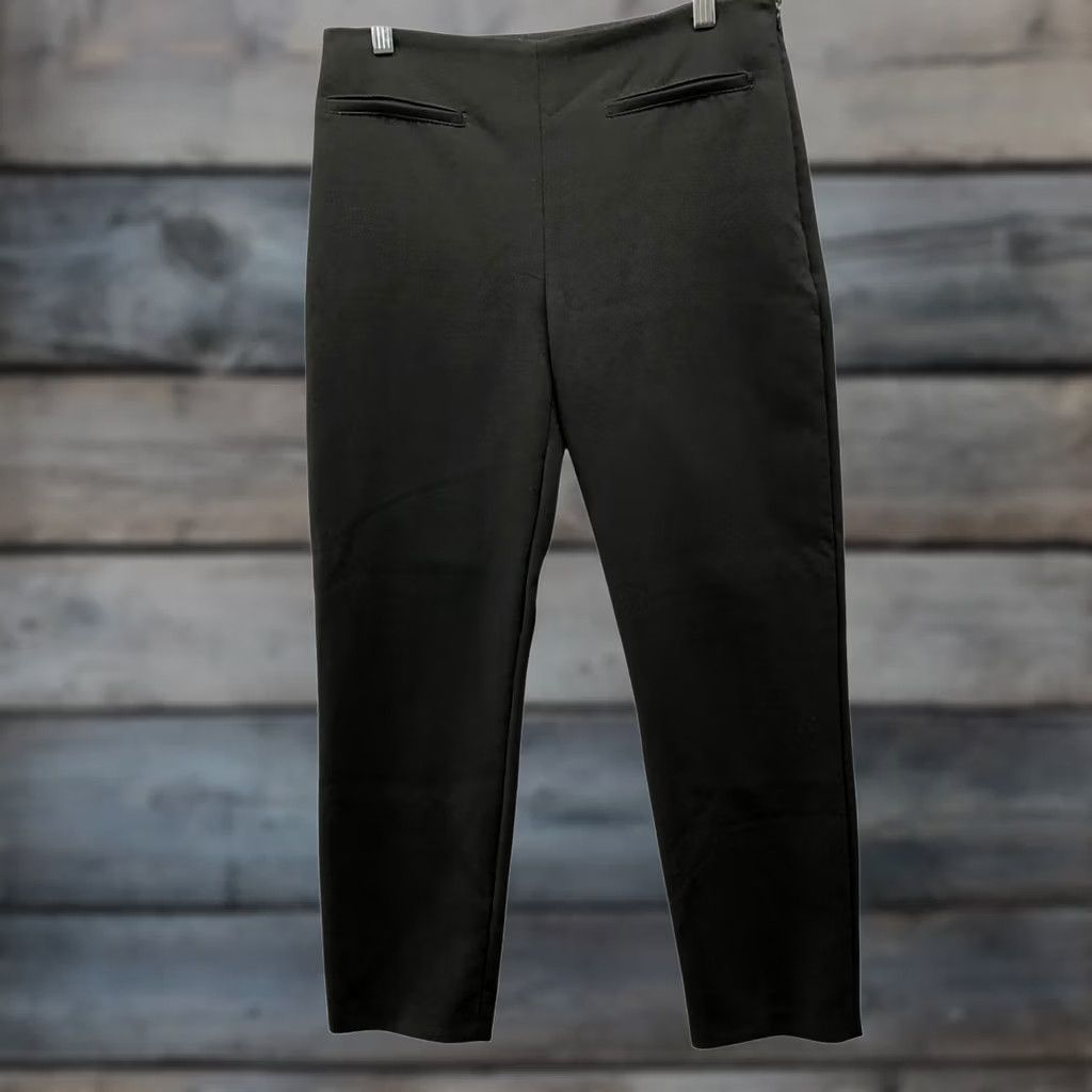 Zara Zara Tapered Slim Fit Trouser Dress Pants Womens M Black Flat Front Side Zip Fashion Pants, Office, Workwear, Preppy Rise Mid 8.5-10 in Inseam 26 in Size 32" / US 10 / IT 46 - 1 Thumbnail