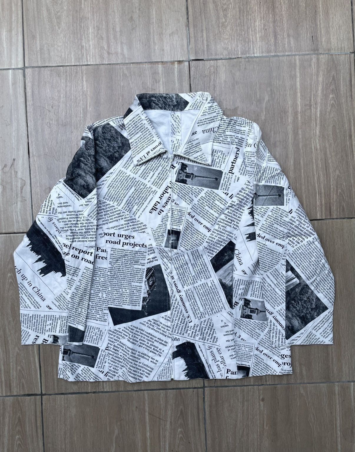 Japanese Brand 2000s Sample - Newspaper Print Vkei Jacket Galliano Style Size US M / EU 48-50 / 2 - 5 Thumbnail