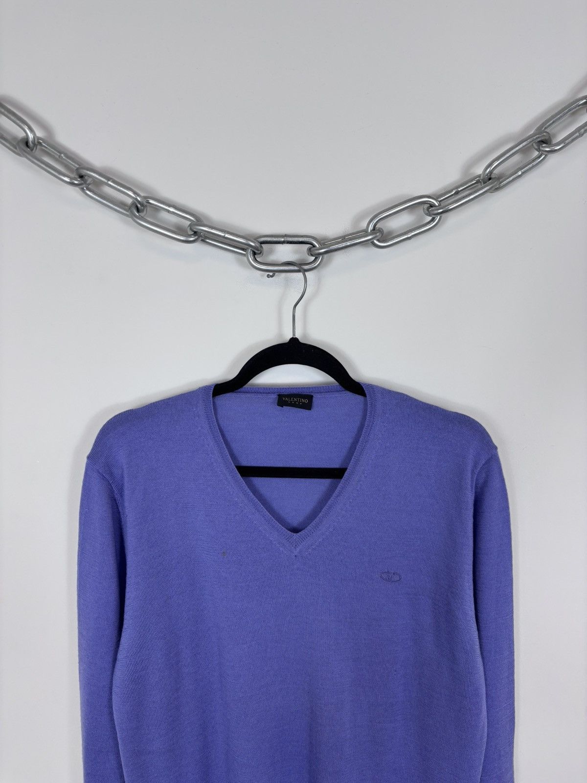 Valentino Valentino Roma Men’s Purple Blue Wool V-Neck Sweater Size US M / EU 48-50 / 2 - 2 Thumbnail