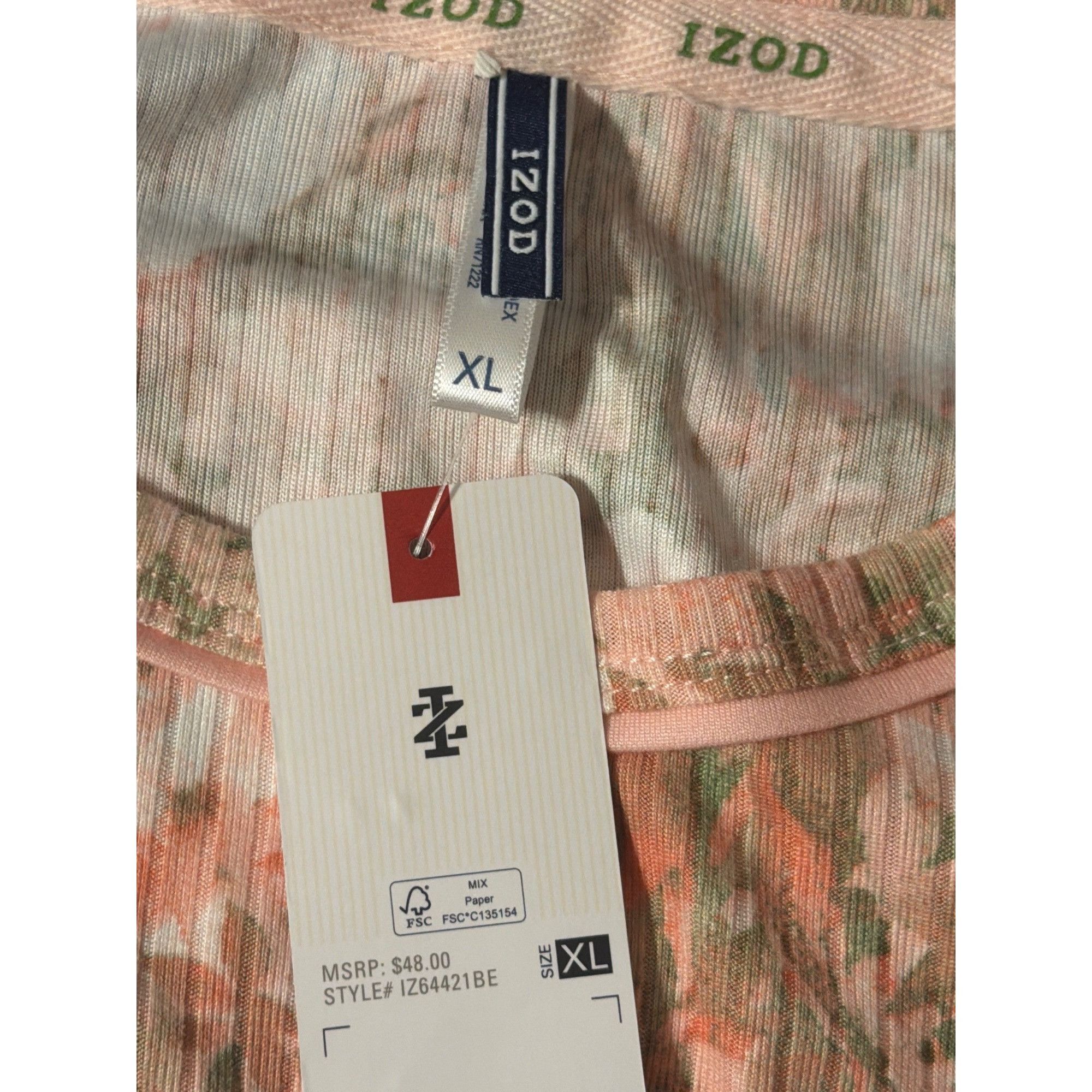 Izod Izod Floral Ribbed Knit Pajama Set Short Sleeve Top Drawstri Size ONE SIZE - 7 Thumbnail