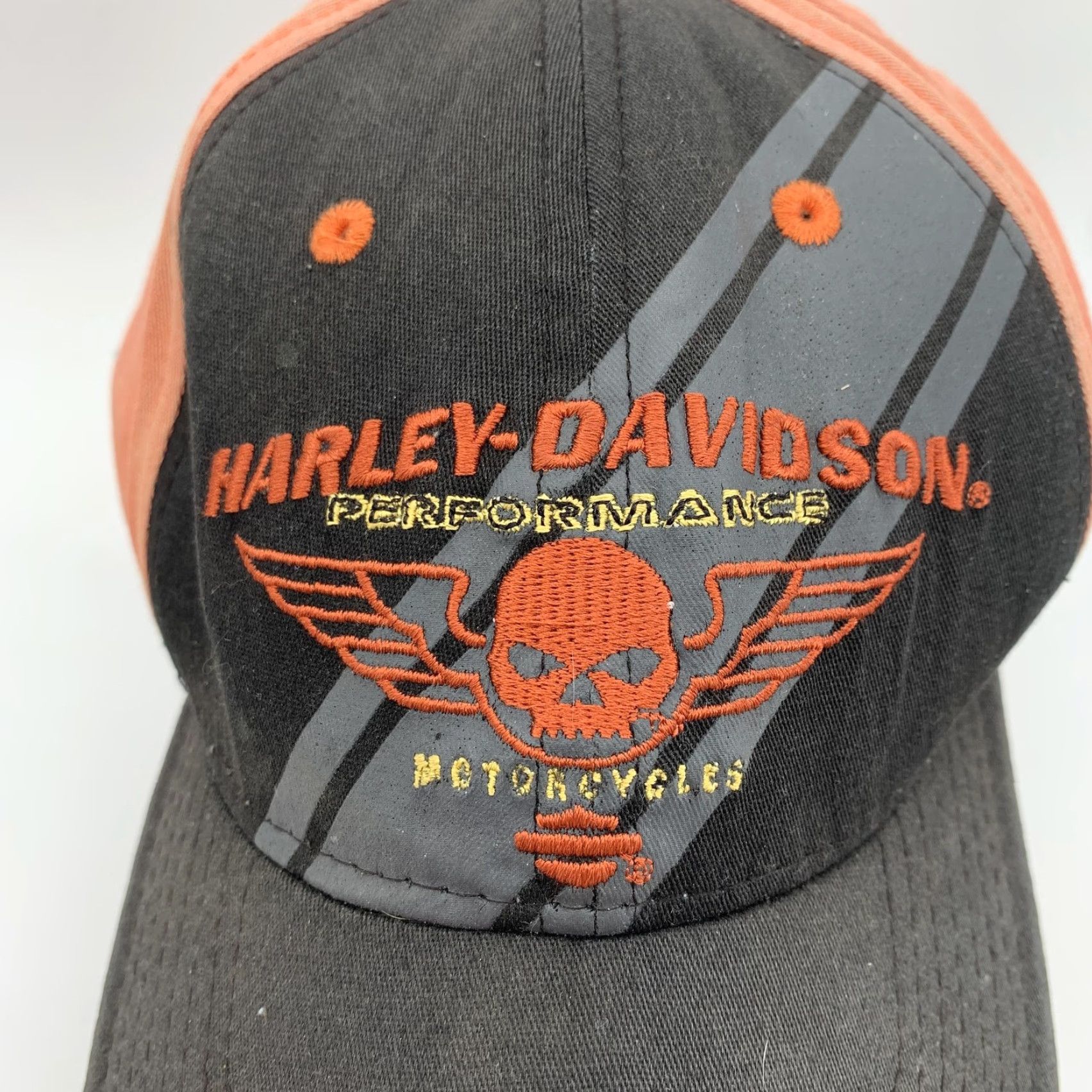 Harley Davidson Harley-Davidson Hat Cap Fitted Mens Small Black Orange Skull New Era 39THIRTY Size ONE SIZE - 3 Thumbnail