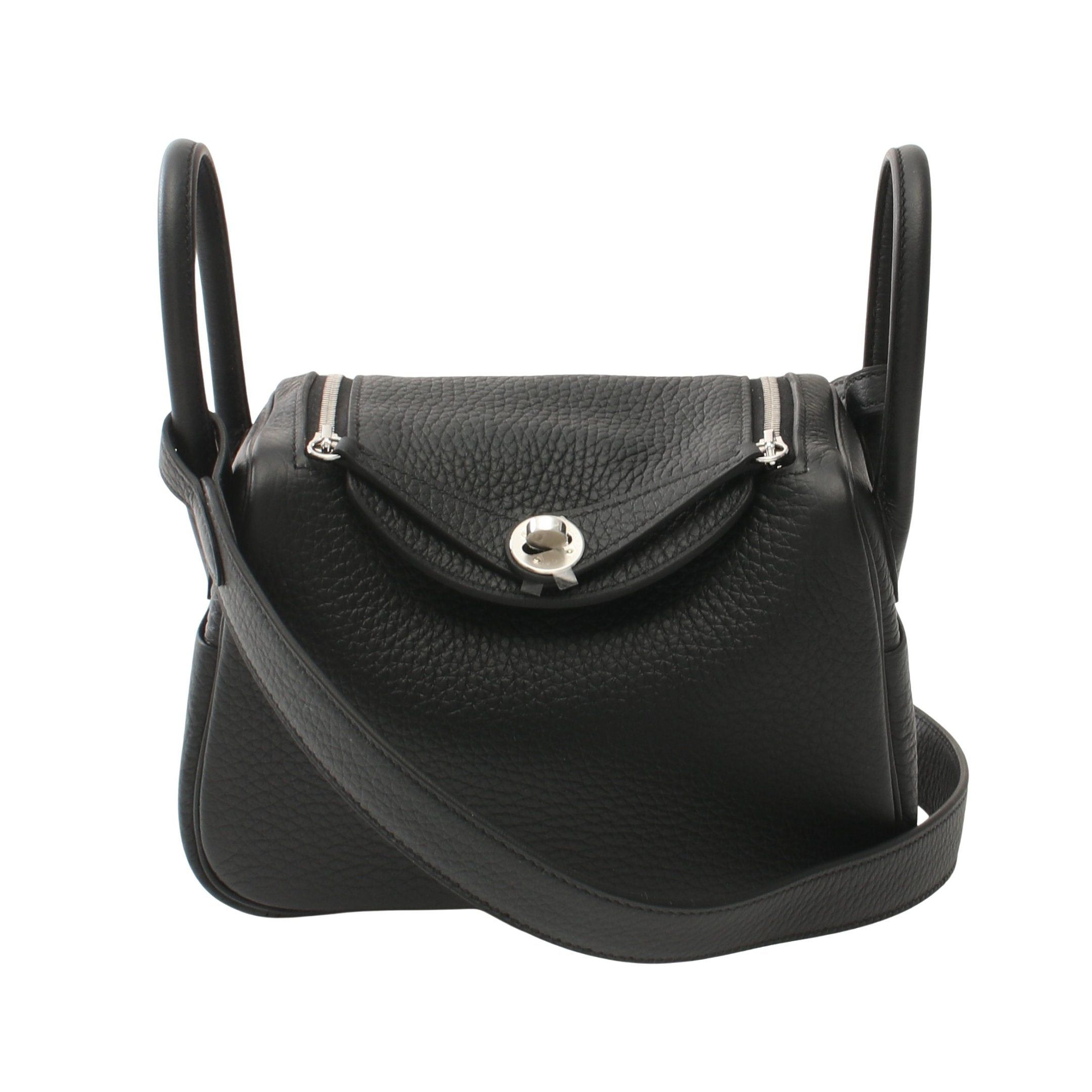 Hermes Hermes Lindy Mini Shoulder Bag Clemence Leather Black Silver Hardware Double Engraved Size ONE SIZE - 1 Thumbnail