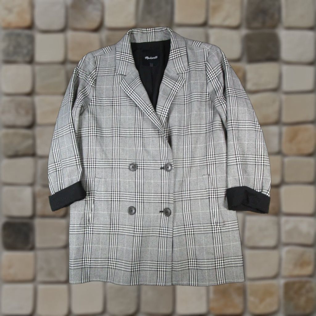 Madewell Madewell Coat Womens Medium Gray Black Plaid Pea Coat Long Sleeve Button Mid-Length Polyester Lining Regular Size M Jacket/Coat Category: Coat Size M / US 6-8 / IT 42-44 - 1 Thumbnail