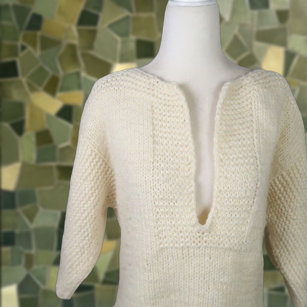 Vintage VINTAGE 70s Cream Knit Wide Sleeve Tunic Sweater M Women's Bohemian 3/4 Sleeve V-Neck Size M / US 6-8 / IT 42-44 - 1 Thumbnail
