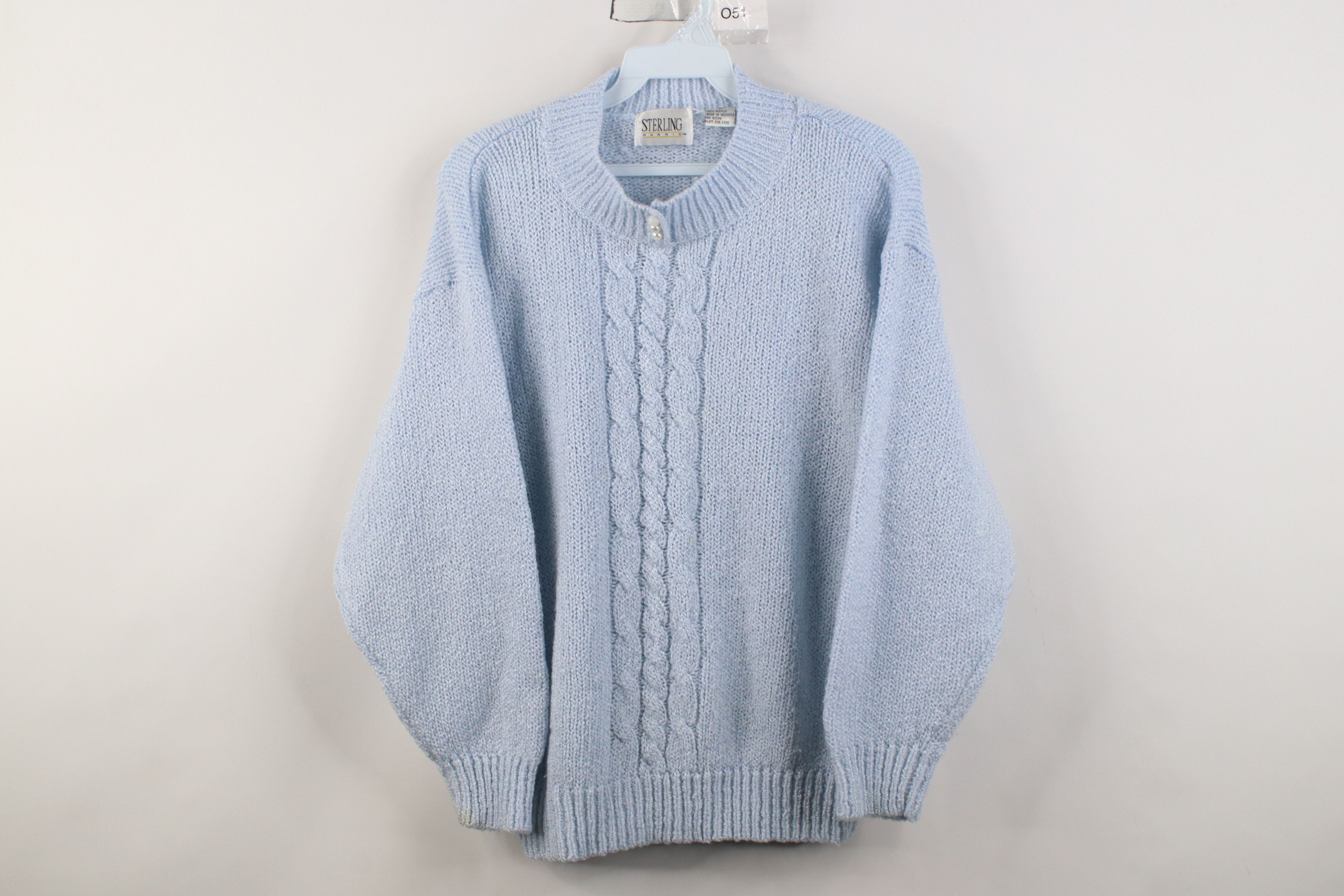 Vintage Vintage 90s Streetwear Ribbed Cable Knit Sweater Light Blue Size L / US 10 / IT 46 - 1 Thumbnail