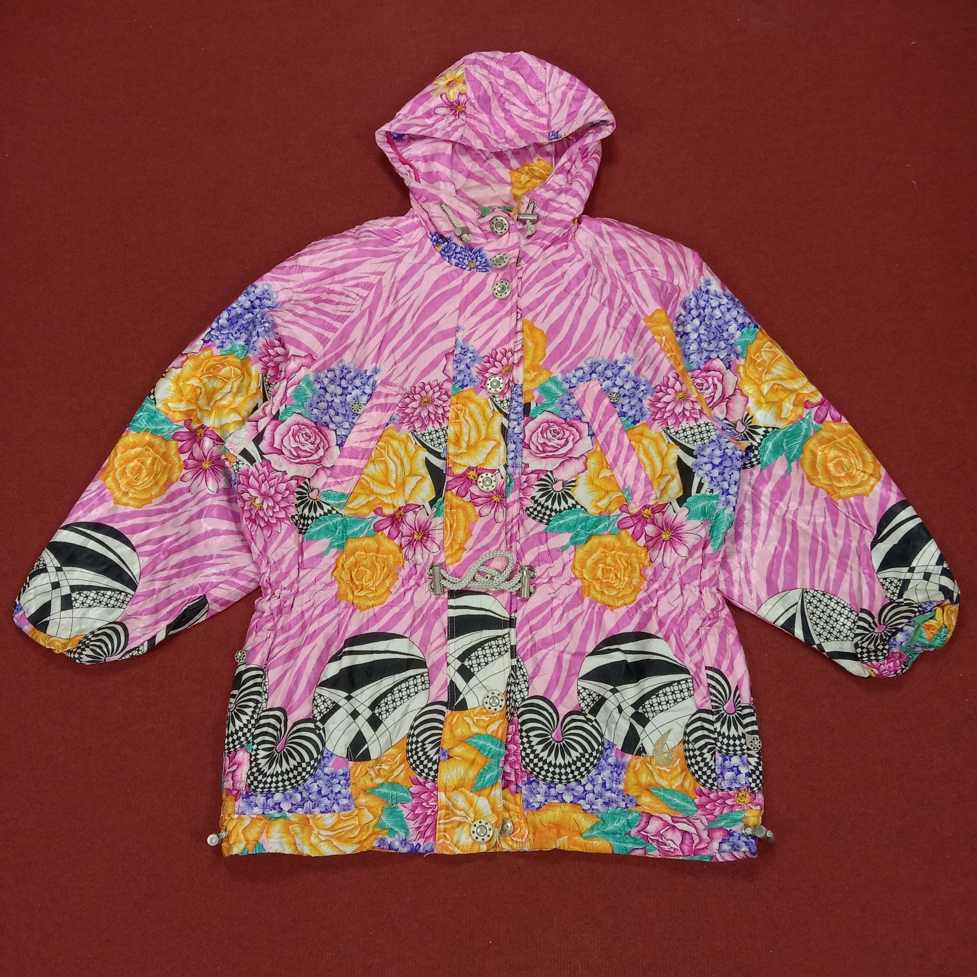 image of Vintage x Winter Session Courmayeur Fashion Flowers Design Style Winter Jacket in Pink, Women's (Si