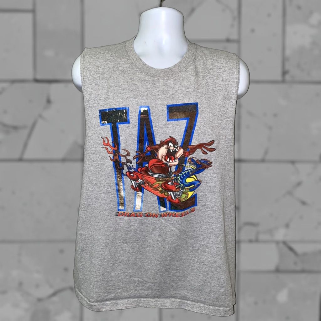 Vintage VINTAGE Looney Tunes Drag On Wheels Sleeveless Shirt XL Gray Mens Size US XL / EU 56 / 4 - 1 Thumbnail
