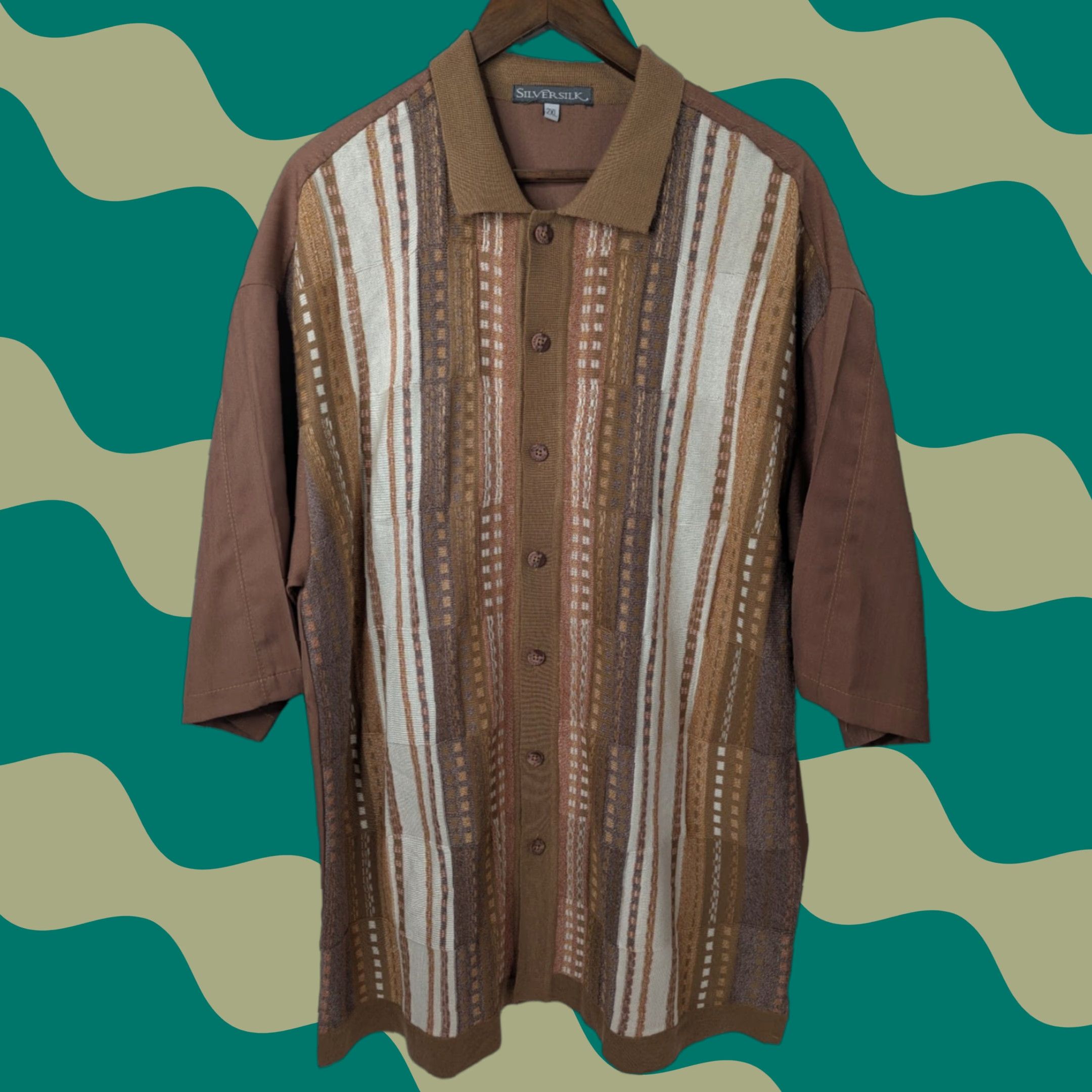 Etro SilverSilk Shirt Men's 2XL Brown Button-Up Short Sleeve Stripe Vintage? No (adjust) Size US XXL / EU 58 / 5 - 1 Thumbnail
