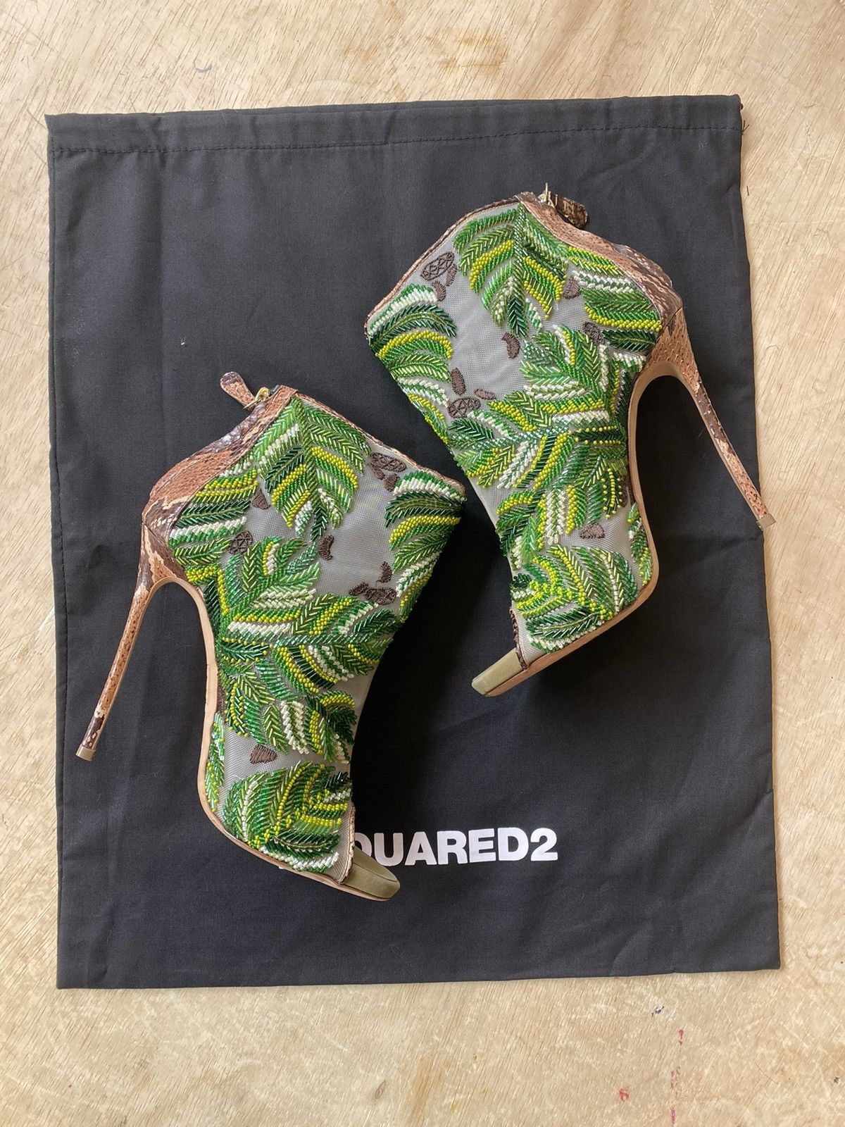 David Eden × Dsquared2 DSQUARED2 Emerald Embroidered Ankle Boots Heels Size US 9 / IT 39 - 3 Thumbnail