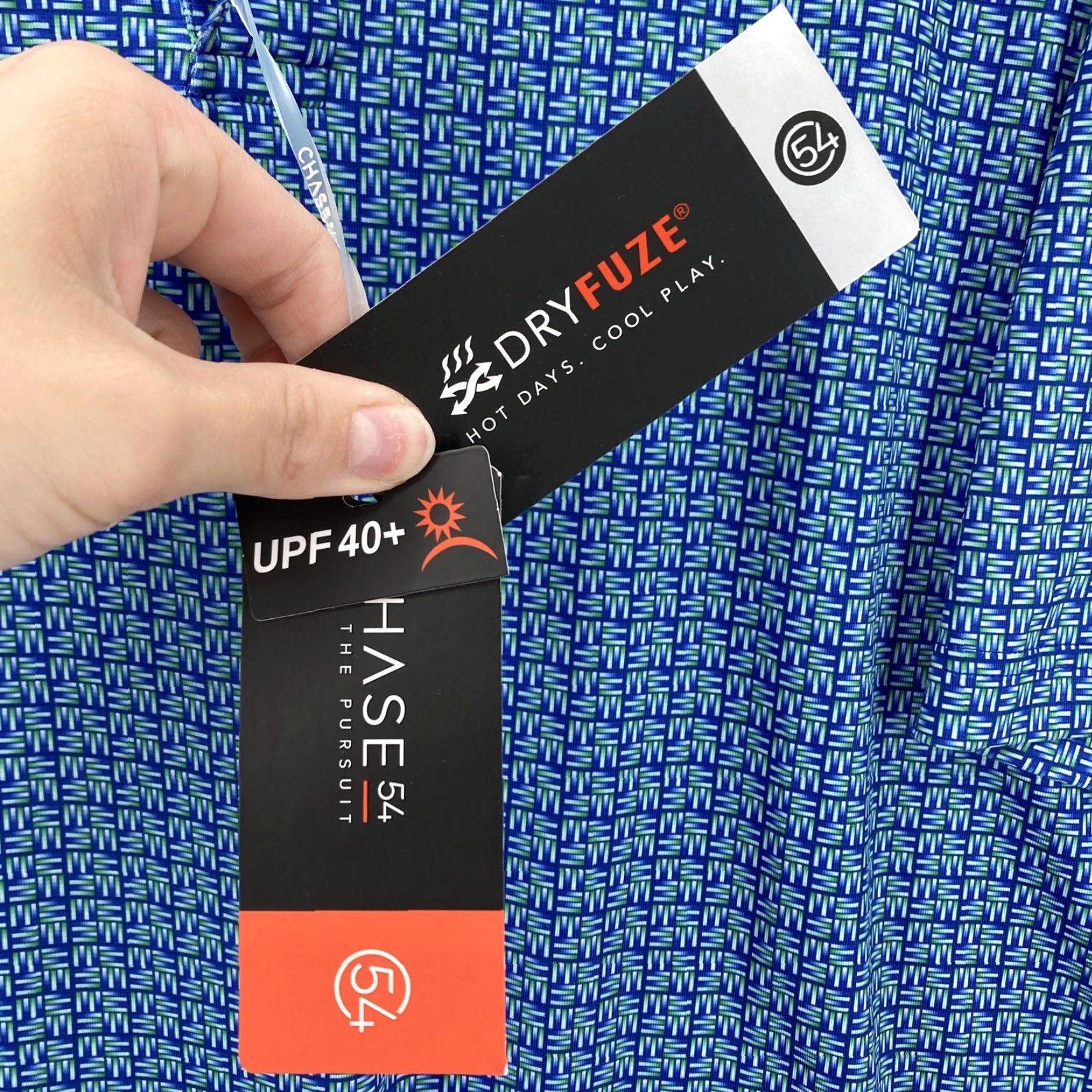 Vintage Chase 54 Polo Golf Shirt Mens XL Blue Geometric Print DryFuze Performance Stylus Size US XL / EU 56 / 4 - 7 Thumbnail