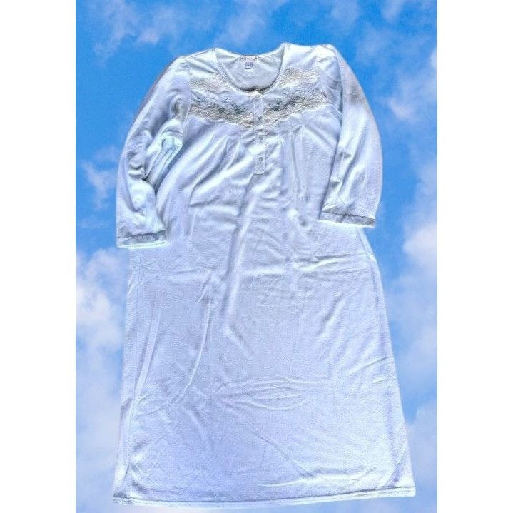 Vintage Miss Elaine Maxi Nightgown Small Blue Fleece Embroidered Size S / US 4 / IT 40 - 2 Thumbnail