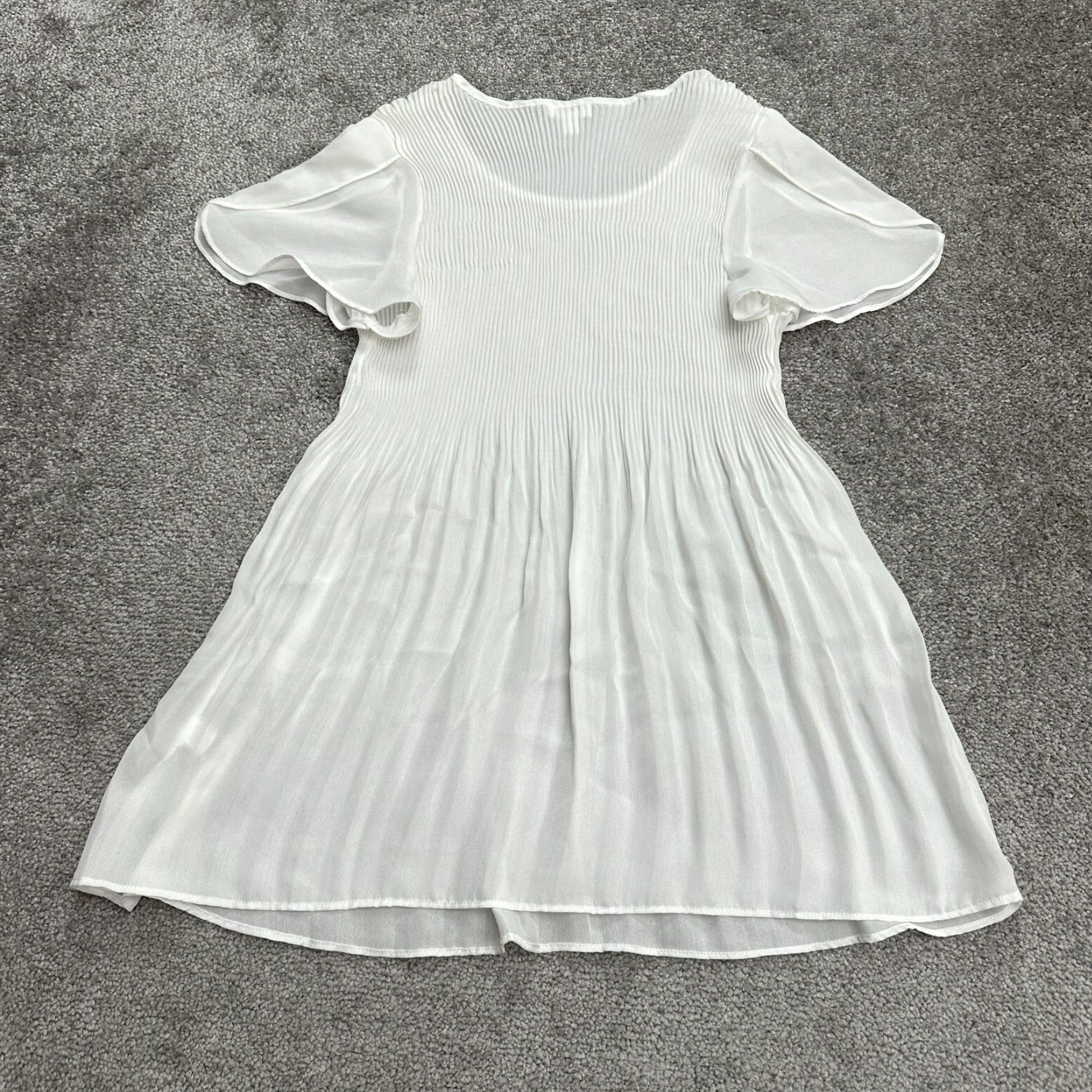 Vintage Spense White A-Line Dress Womens M Knee Length Tulip Sleeve Pleated (Lightweight) Polyester Solid Short Sleeve Size 32" / US 10 / IT 46 - 2 Thumbnail
