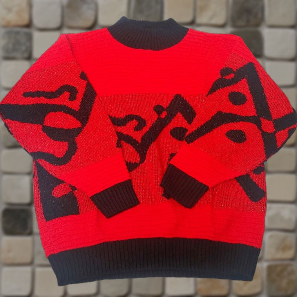 Vintage VINTAGE Arielle Sweater Red Glitter Abstract 1980s L Large Knit Pullover Mock Neck Long Sleeve Women's Size L / US 10 / IT 46 - 1 Thumbnail