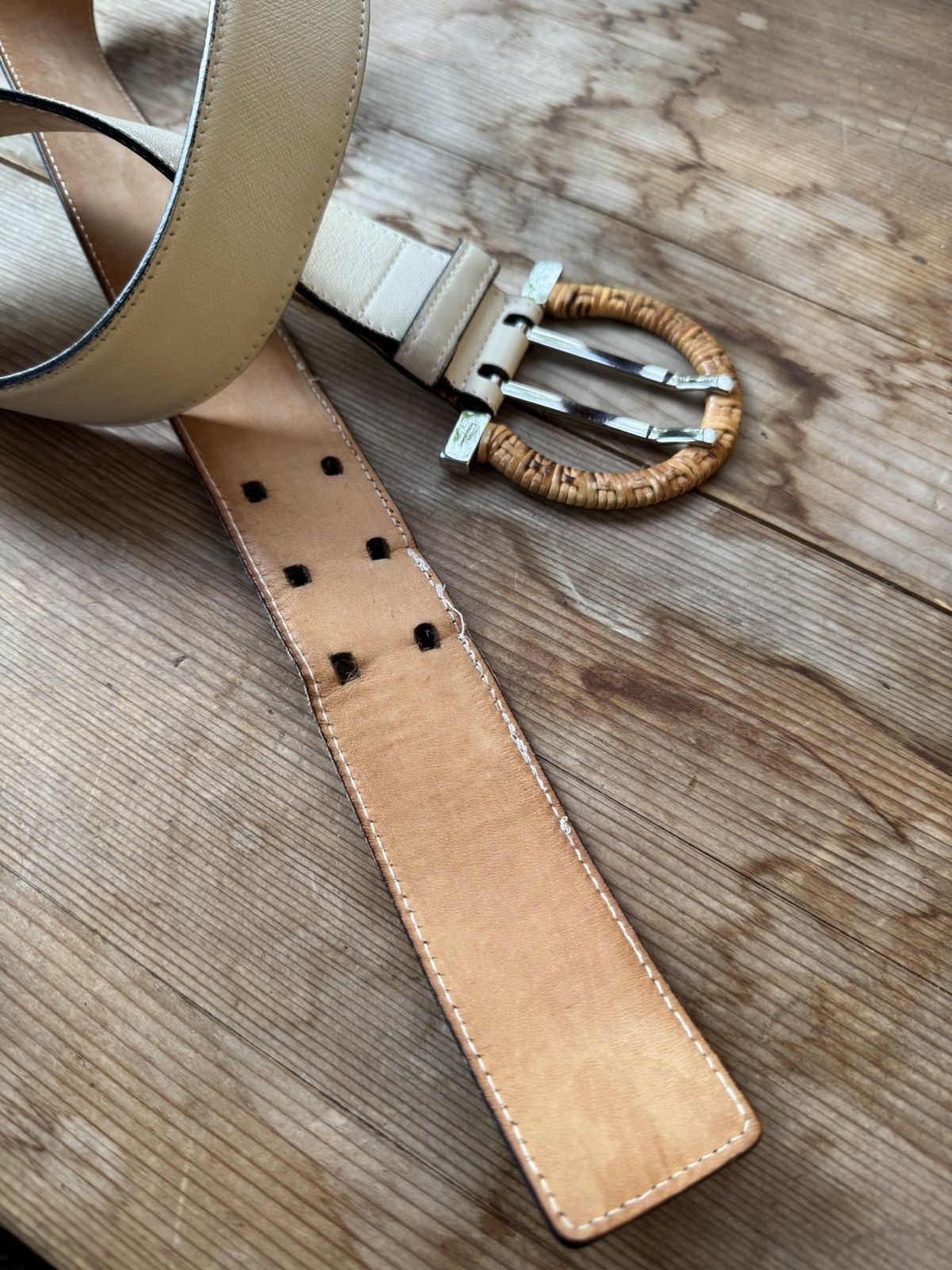 Salvatore Ferragamo × Vintage Salvatore Ferragamo vintage beige belt leather wmns Size ONE SIZE - 6 Thumbnail