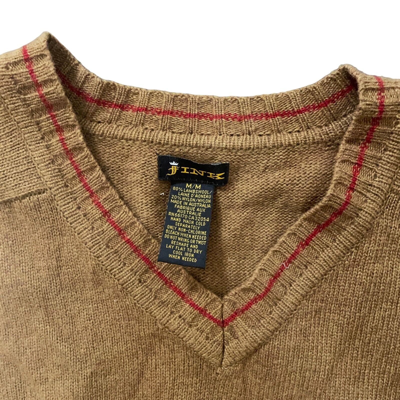 Other FINK Mens Lambs Wool V-Neck Pullover Sweater Tan Size Medium Size US M / EU 48-50 / 2 - 3 Thumbnail