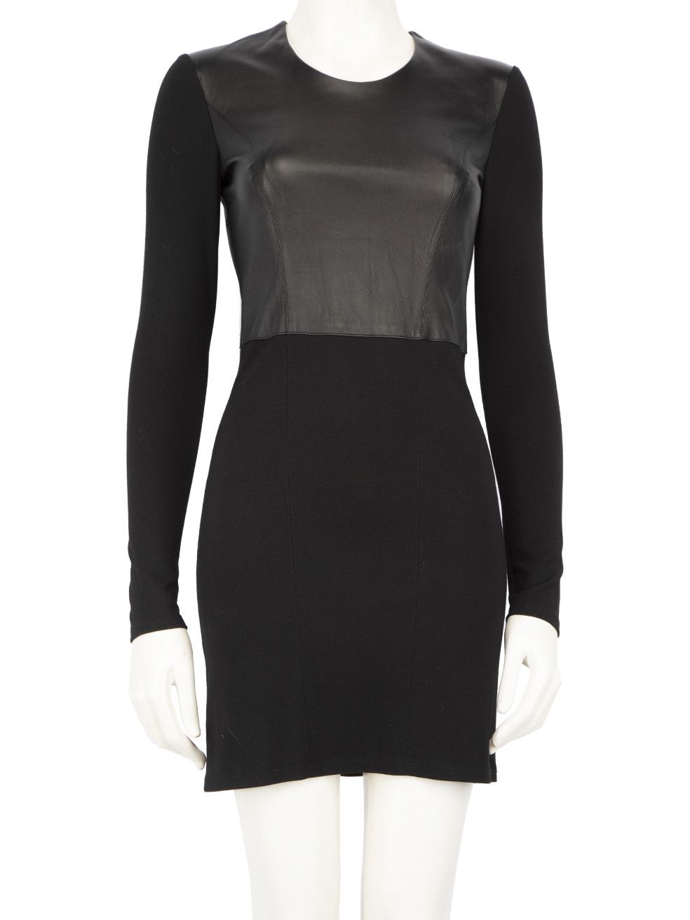 Black Leather Panel Mini Length Dress